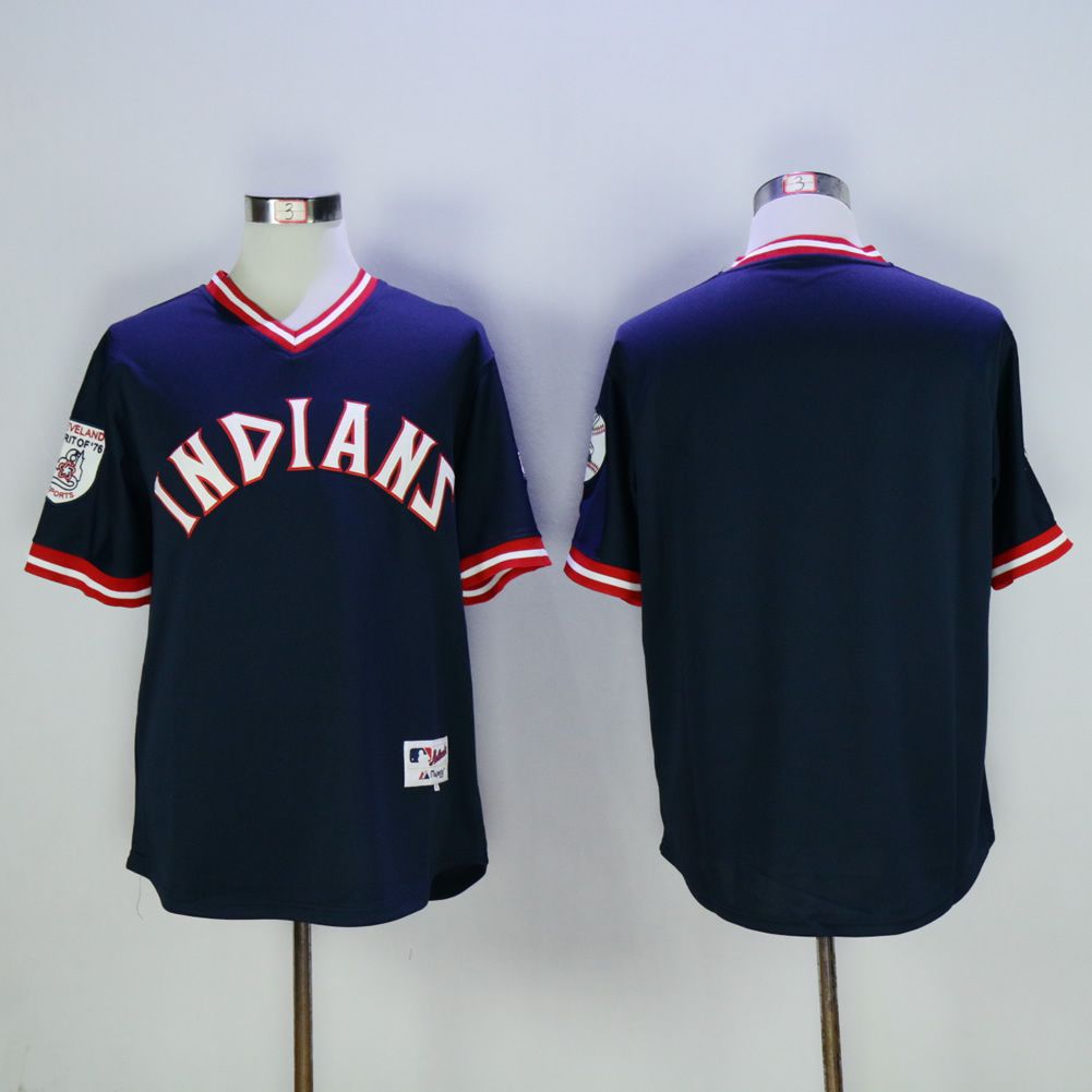 Men Cleveland Indians Blank Blue Throwback MLB Jerseys->cleveland indians->MLB Jersey